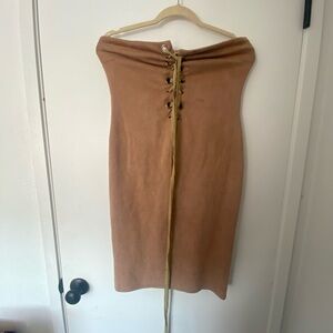 Brown Strapless Suede Dress